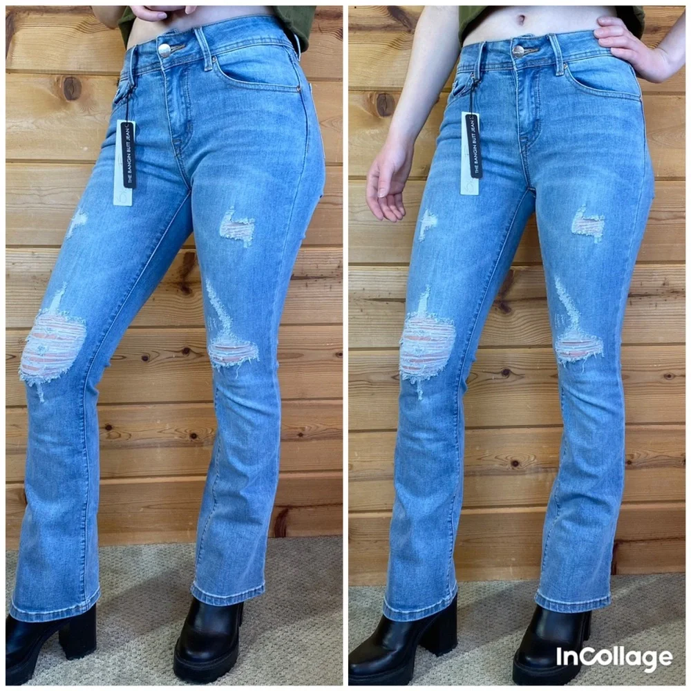 NWT Skinny fries 5 jeans destroyed distressed boot cut butt denim flare - Picture 2 of 6